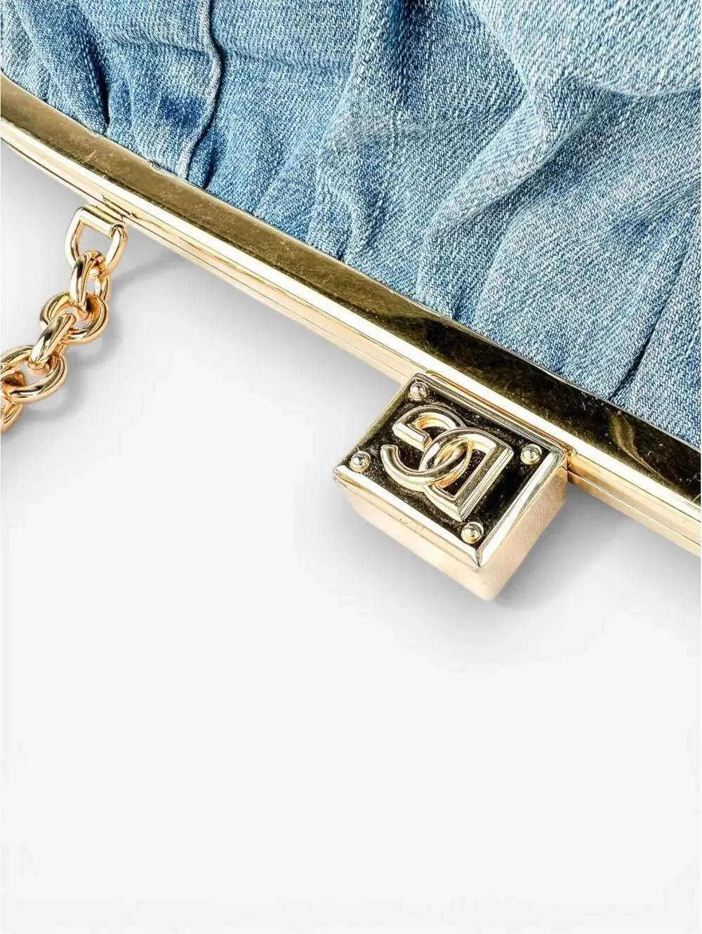 Dolce & Gabbana Patchwork Denim Frame Bag Gold Chain | Rare Collector NWT - Picture 7 of 9